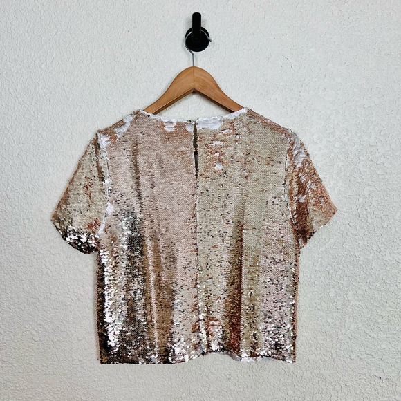 Ark & Co Champagne Flip Sequin Top Womens Small Loose Fit Lined TE4468T - Picture 7 of 12